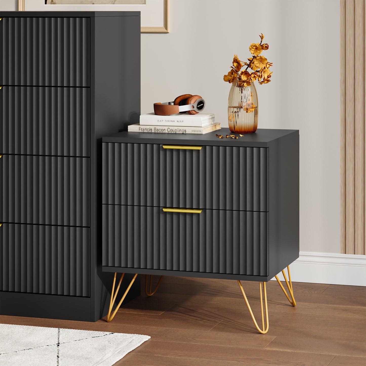 YouTrend 7 Drawer Dresser and Nightstand Sets for Bedroom,3 Piece Bedroom Dresser Set,Fluted Dressers and Nightstands, Modern Bedroom Set