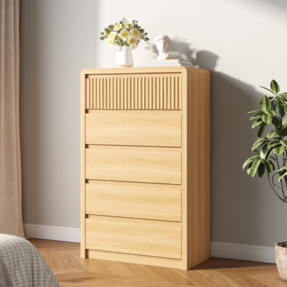 ASTUVIA 9 Fluted Drawers Dresser for Bedroom, 49.2" W Modern Chest of Drawers with Curved Profile Design, Mid Century Storage Dressers Organizer,Brown