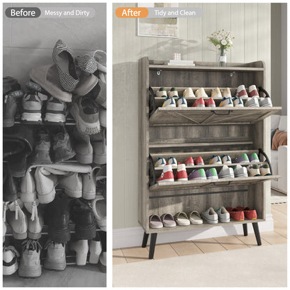 Shoe Storage Cabinet with 2 Flip Drawers, Farmhouse Shoe Organizer for Entryway