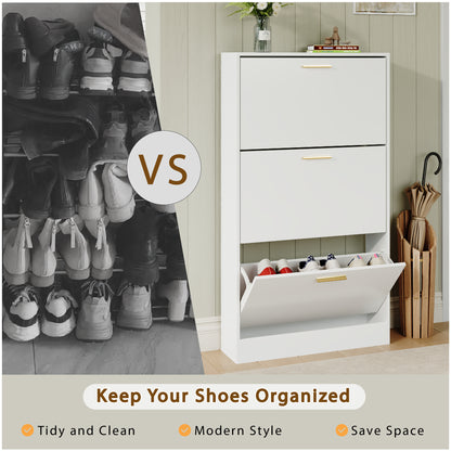 Shoe Cabinet with 3 Flip Drawers Narrow Storage Cabinet Organizer for Entryway