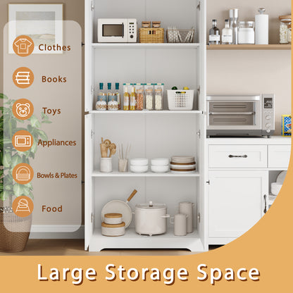 72'' Farmhouse Kitchen Pantry Cabinet with 4 Barn Doors,Storage Cabinet W/ 4 Shelves for Living Room,Kitchen,Bathroom,Office