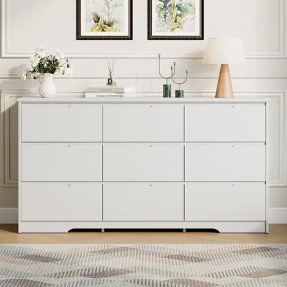 9 Drawer Dresser W/ Hidden Handles,Modern Adult Wood Dresser for Bedroom, Living Room, Hallway