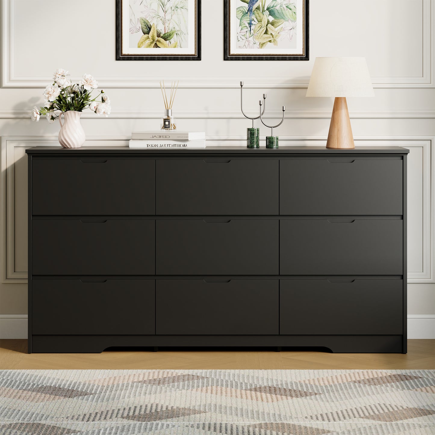 9 Drawer Dresser W/ Hidden Handles,Modern Adult Wood Dresser for Bedroom, Living Room, Hallway
