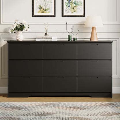 9 Drawer Dresser W/ Hidden Handles,Modern Adult Wood Dresser for Bedroom, Living Room, Hallway
