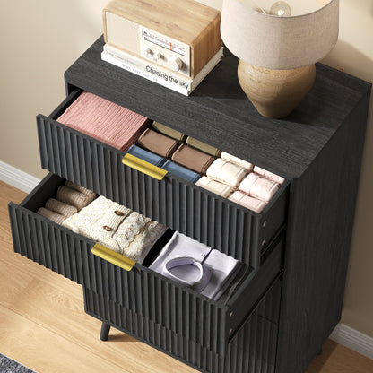 YouTrend 5 Drawer Dresser for Bedroom,Tall Dresser with Metal Handle,Fluted Dresser Modern Storage Cabinet for Home Office Living Room,White