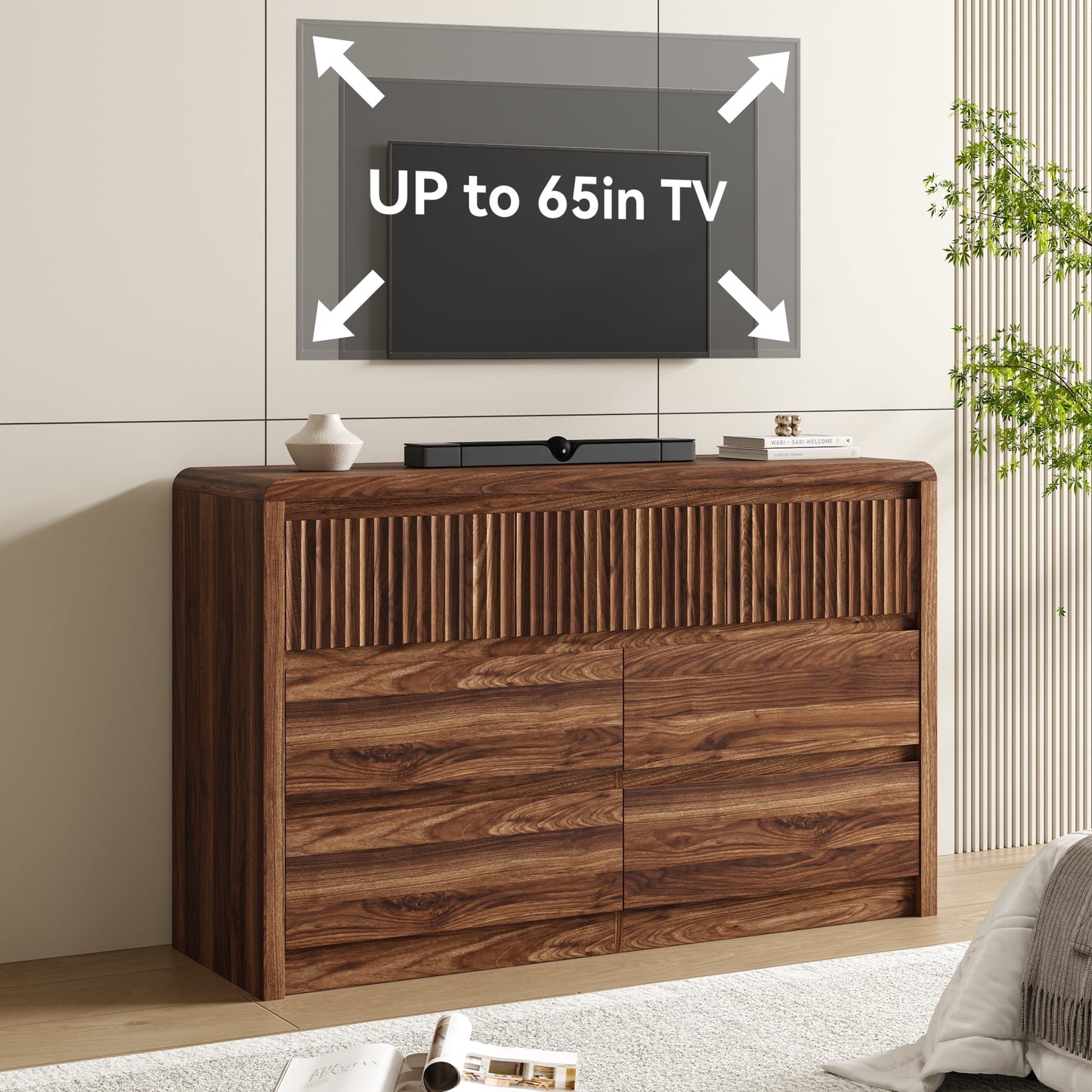 ASTUVIA 9 Fluted Drawers Dresser for Bedroom, 49.2" W Modern Chest of Drawers with Curved Profile Design, Mid Century Storage Dressers Organizer,Brown