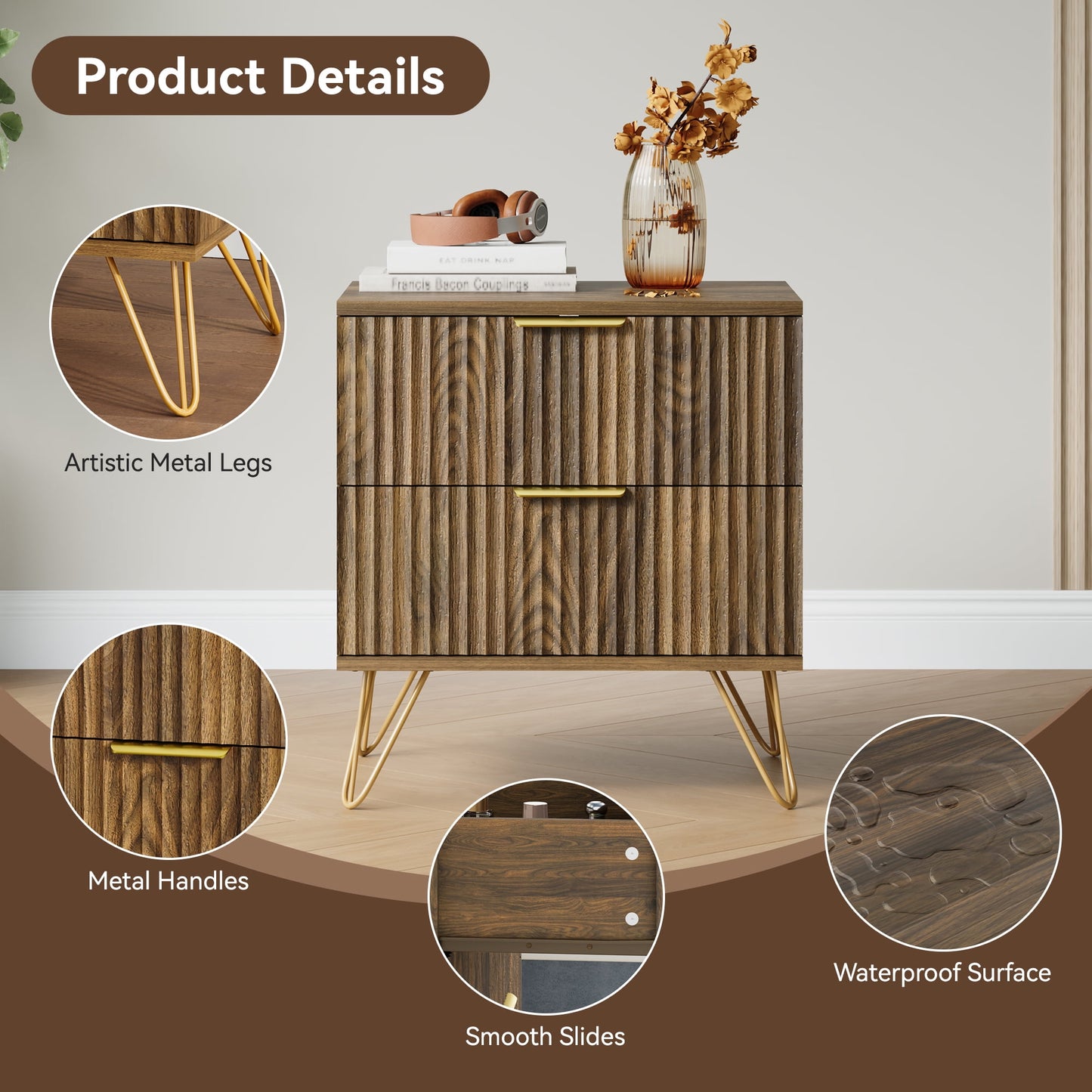 YouTrend 7 Drawer Dresser and Nightstand Sets for Bedroom,3 Piece Bedroom Dresser Set,Fluted Dressers and Nightstands, Modern Bedroom Set