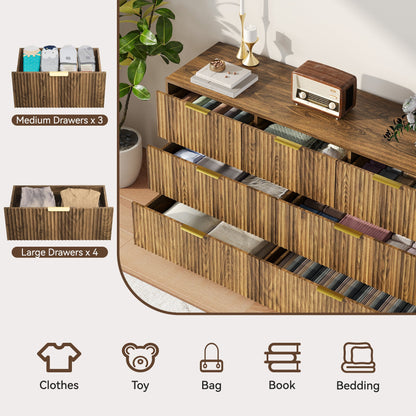 YouTrend 7 Drawer Dresser and Nightstand Sets for Bedroom,3 Piece Bedroom Dresser Set,Fluted Dressers and Nightstands, Modern Bedroom Set