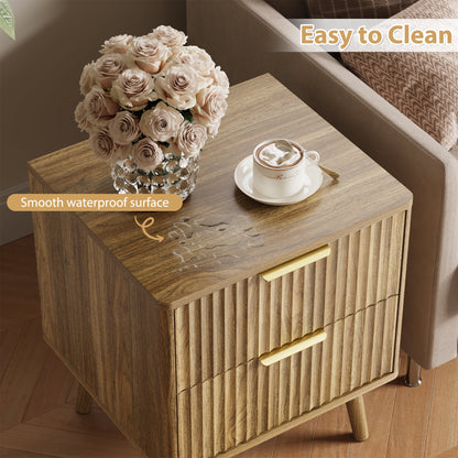 YouTrend Nightstands Set of 2 with Open Shelf,Beside Table with Fluted Design ,End Table with Solid Wood Legs for bedroom