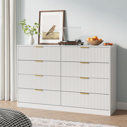 8 Drawer Dresser with for Bedroom,Modern Fluted Wood Chest of Drawer with Golden Embedded Handles for Living Room,Hallway