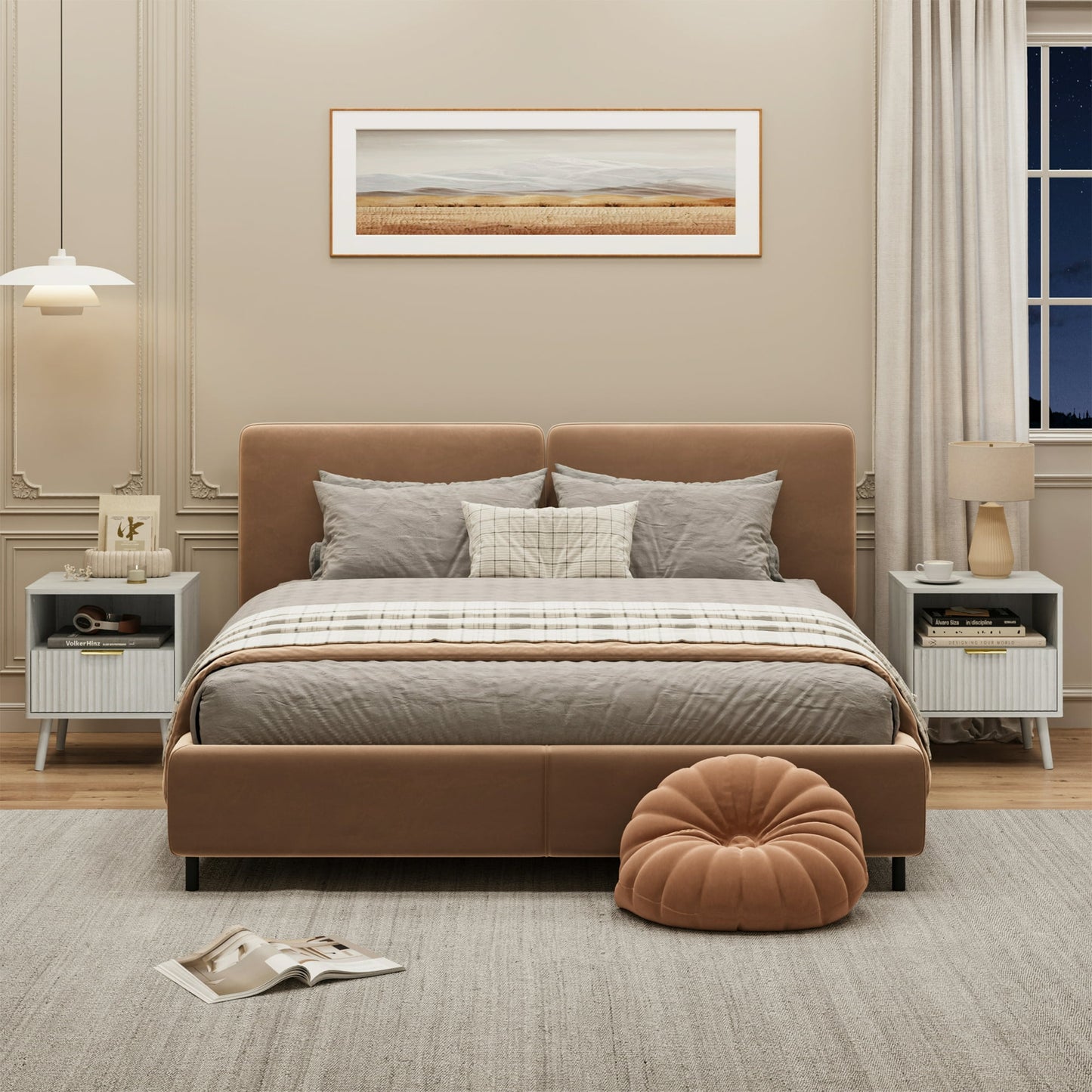 YouTrend Nightstand with Open Shelf,Beside Table with Fluted Design ,End Table with Solid Wood Legs for bedroom