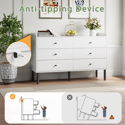 YouTrend 6 Drawer Wood Dresser Modern Storage Cabinet Sideboard Adult for Bedroom Living Room Hallway Home,White