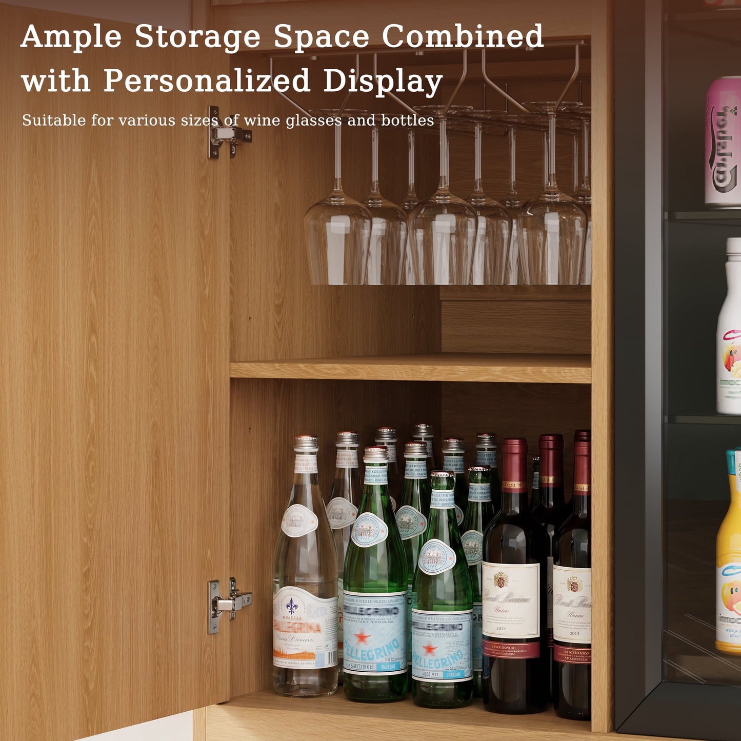 ASTUVIA Mini Fridge Cabinet with Power Outlet,Fluted Coffee Bar Cabinet with Mini Fridge Space,Buffet Sideboard with Drawers,Natural