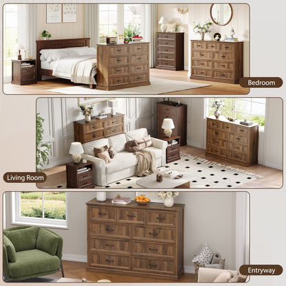 YouTrend Rustic 9-Drawer Wood Dresser, Large Storage Chest Organizer with Metal Handles for Bedroom, Living Room, Farmhouse Style Furniture,Gray