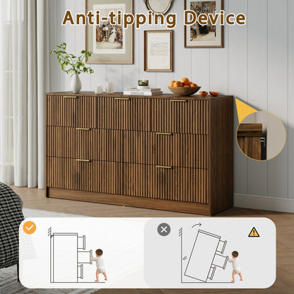 YouTrend Dresser for Bedroom with 7 Drawers,Fluted Dresser with Metal Handle,Modern Chest of Drawer TV Stand,Wood Closet Clothes Storage Organizer for Living Room,Hallway