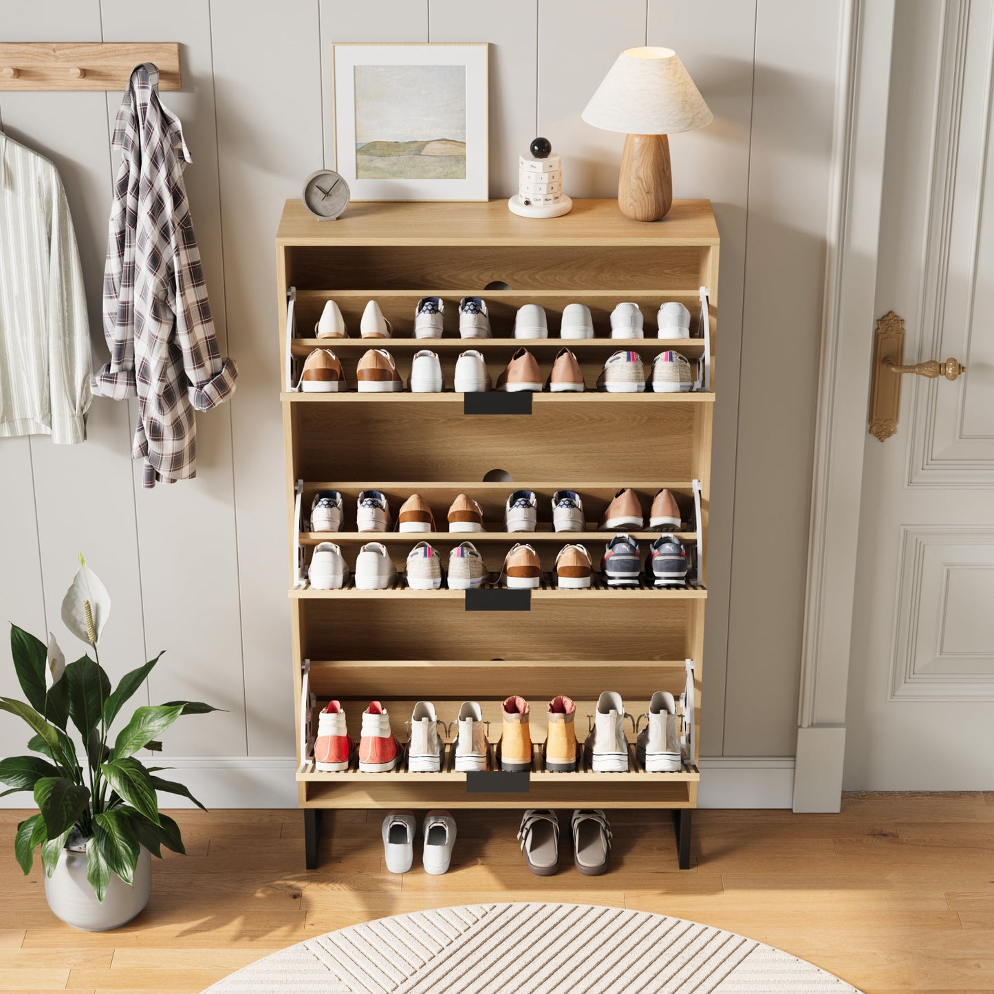 YouTrend Shoe Storage Cabinet,Shoe Rack for Entryway with 2 Flip Drawers,Shoes Storage Cabinet Organizer with Metal Legs,Natural