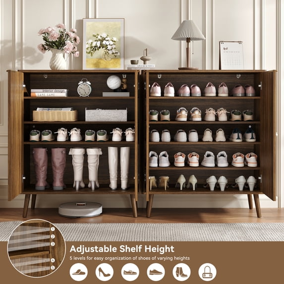 ASTUVIA Fluted Shoe Storage Cabinet with Two Doors for Adult,5-Tier Wood Shoe Rack Organizer with Adjustable Shelves for Entryway