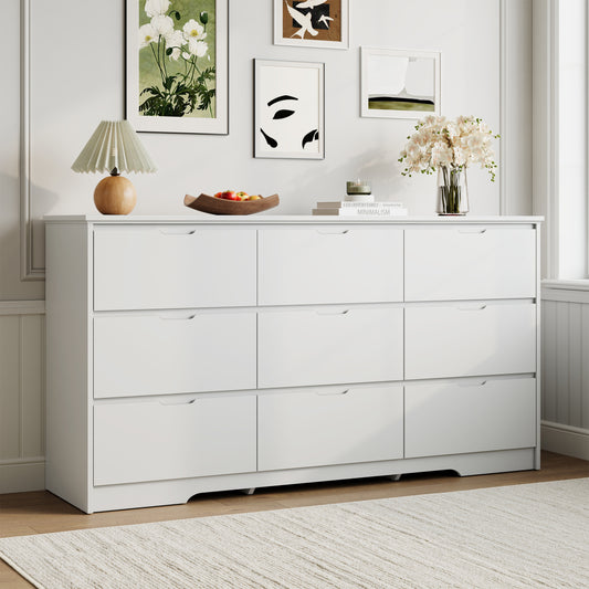 9 Drawer Dresser W/ Hidden Handles,Modern Adult Wood Dresser for Bedroom, Living Room, Hallway