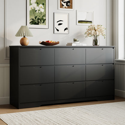 black adult dresser Furniture of America Wilter Black 6-Drawer 66 in. Dresser with Rounded Edges and Nickel Finish Stainless Steel Trim IDF-71500BK-D