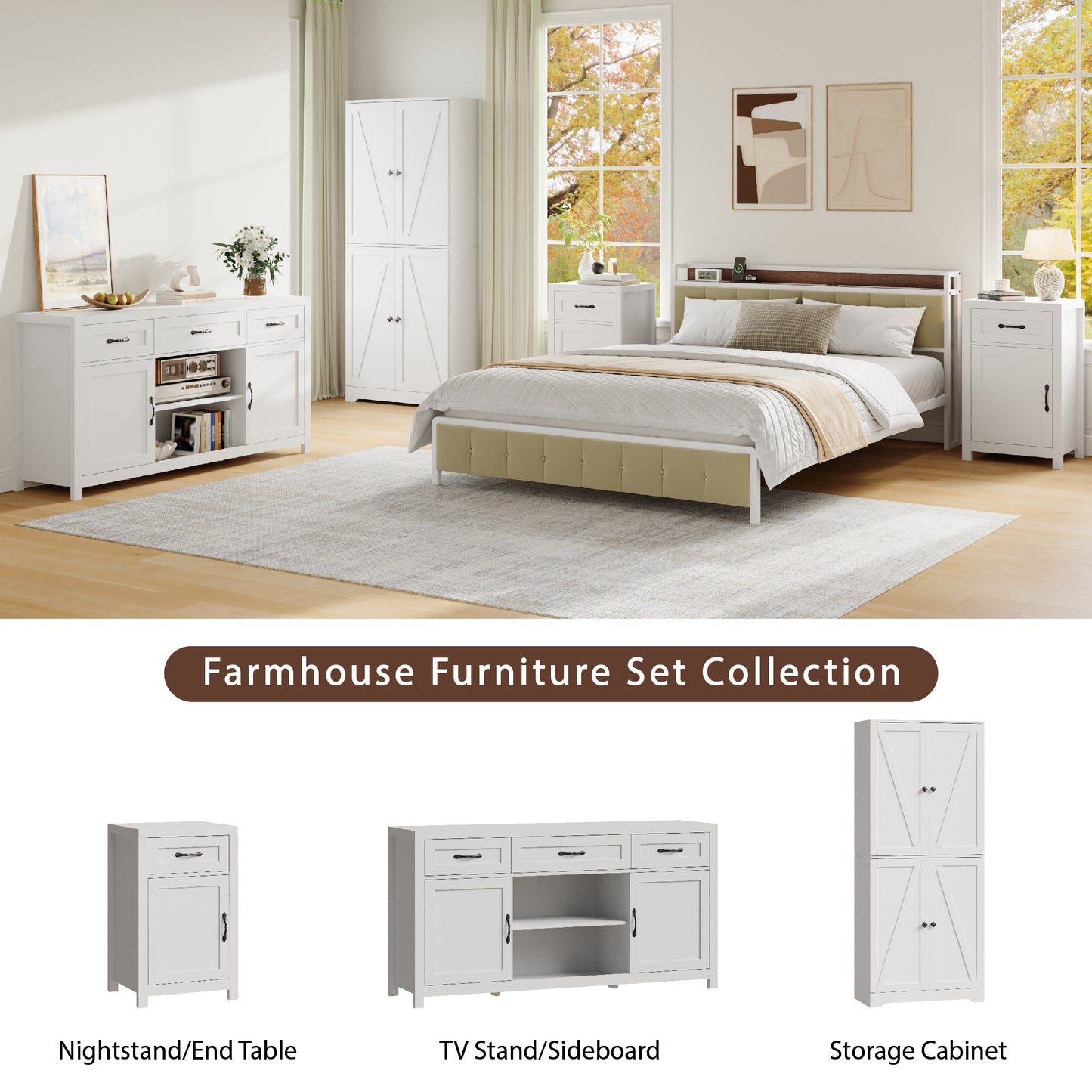 72'' Farmhouse Kitchen Pantry Cabinet with 4 Barn Doors,Storage Cabinet W/ 4 Shelves for Living Room,Kitchen,Bathroom,Office