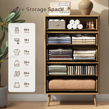 YouTrend 5 Drawer Dresser for Bedroom,Tall Dresser with Metal Handle,Fluted Dresser Modern Storage Cabinet for Home Office Living Room,White