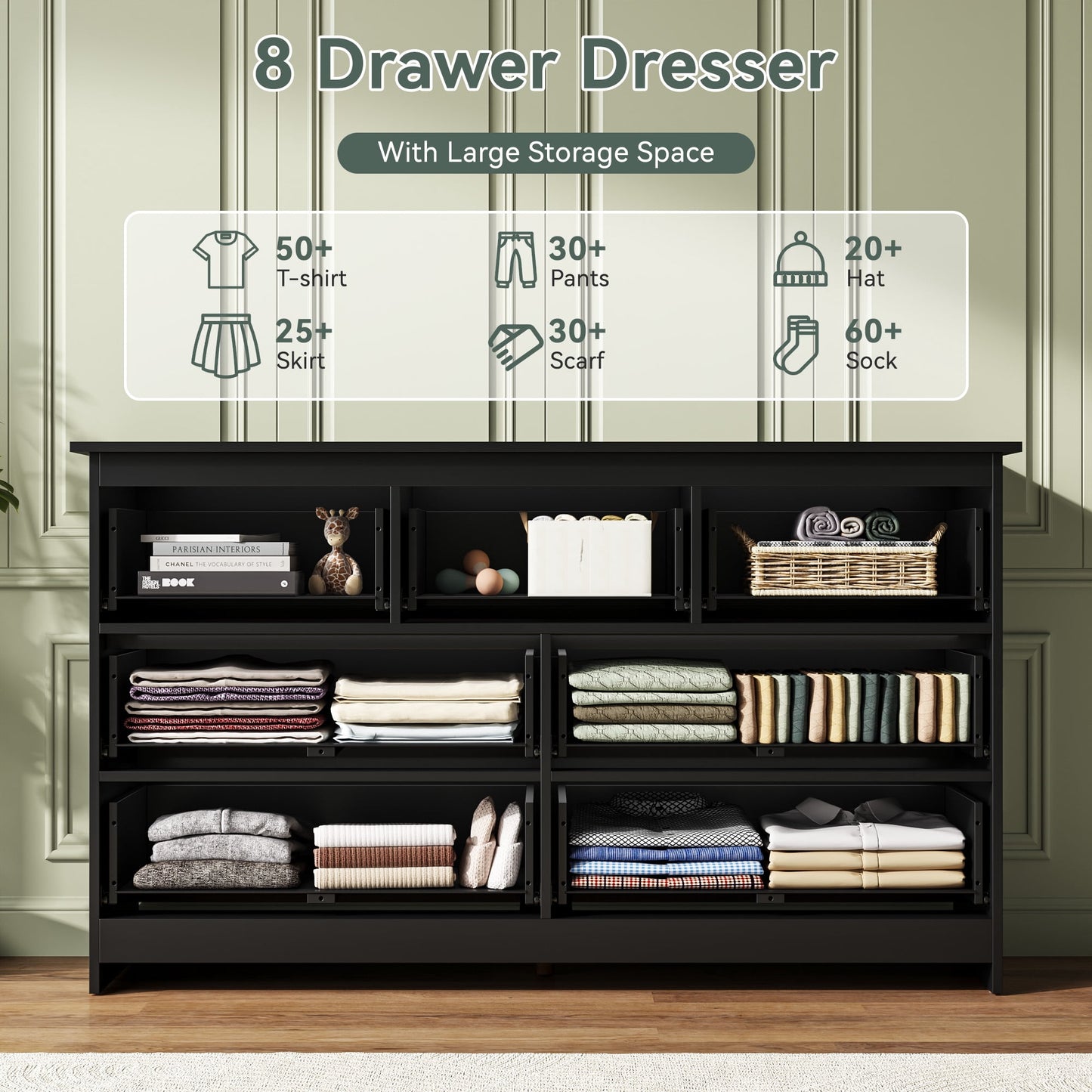 ASTUVIA 7 Drawer White Dresser for Bedroom - Wide TV Stand with Anti-Tip Metal Rails