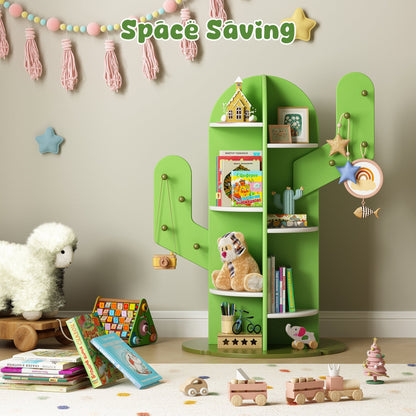 ASTUVIA Kids Bookshelf, Small Corner Bookshelf for Kids Room, 3 Tier Floor Standing Bookcase Storage Rack, Cactus Appearance Bookcase Organizer for Bedroom, Living Room