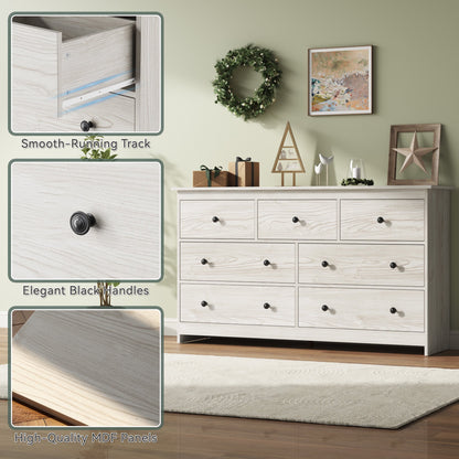ASTUVIA 7 Drawer White Dresser for Bedroom - Wide TV Stand with Anti-Tip Metal Rails