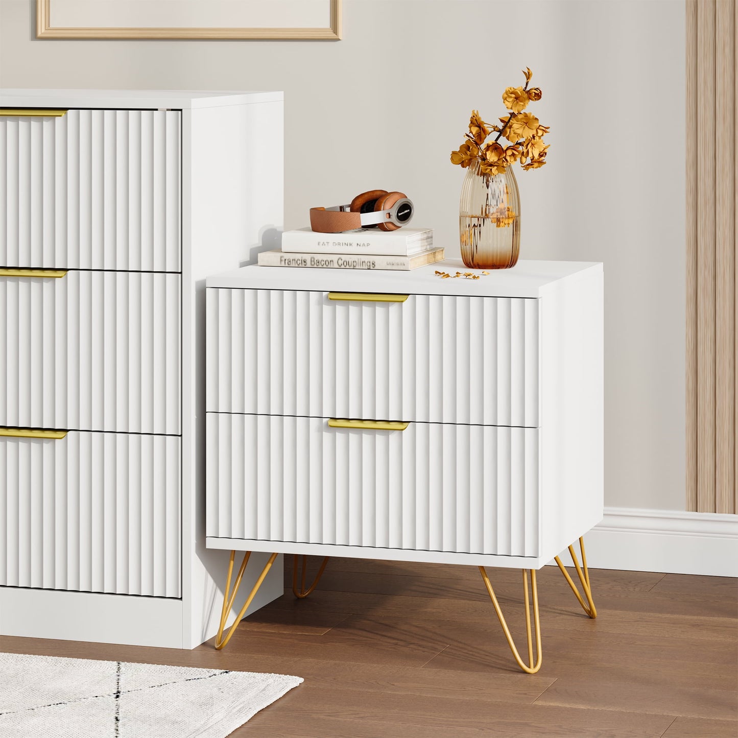 YouTrend 7 Drawer Dresser and Nightstand Sets for Bedroom,3 Piece Bedroom Dresser Set,Fluted Dressers and Nightstands, Modern Bedroom Set