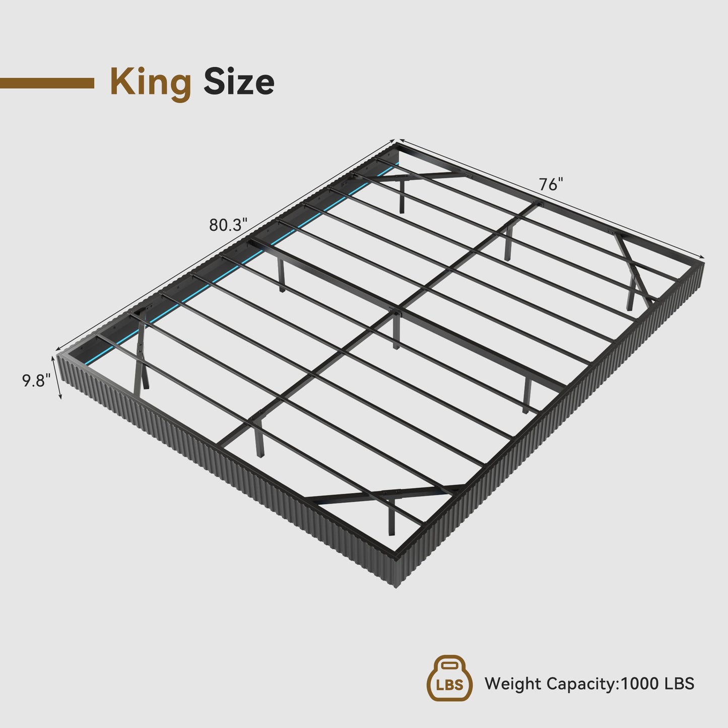 YouTrend King Bed Frame with RGB LED Lights,Floating Bed with Fluted Design;Heavy Duty Steel, Modern Metal Bed Frame,Walnut