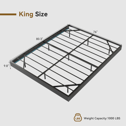 YouTrend King Bed Frame with RGB LED Lights,Floating Bed with Fluted Design;Heavy Duty Steel, Modern Metal Bed Frame,Walnut