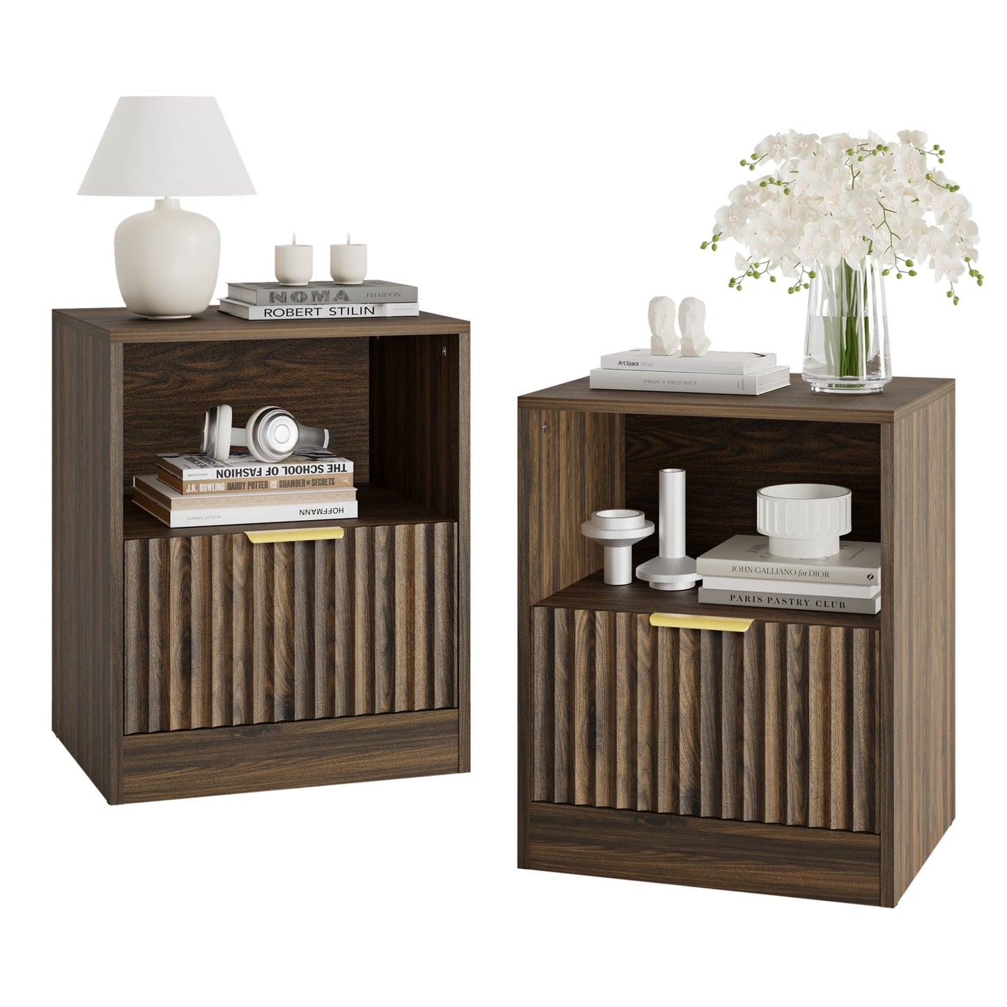YouTrend Nightstand Set of 2 with 2 Drawers for Bedroom, Small End Table for Adults, Wooden Storage Cabinet for Living Room