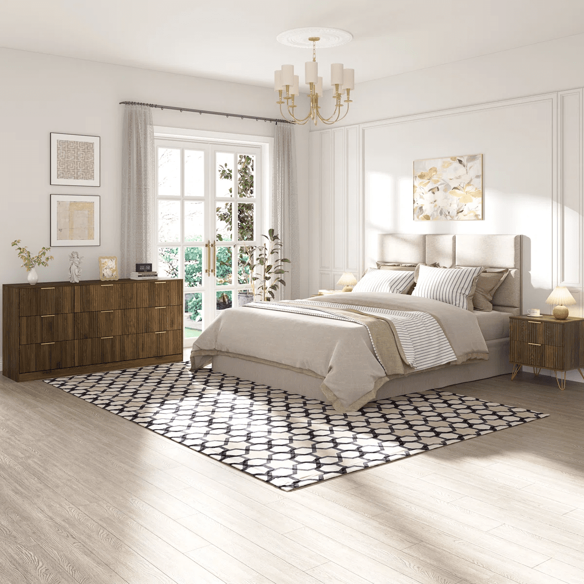 YouTrend White 9 Drawer Dresser for Bedroom,Modern Adult Fluted Wood Chest of Drawer with Golden Embedded Handles for Living Room,Hallway