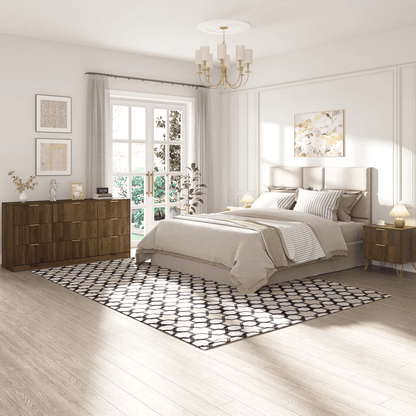YouTrend White 9 Drawer Dresser for Bedroom,Modern Adult Fluted Wood Chest of Drawer with Golden Embedded Handles for Living Room,Hallway