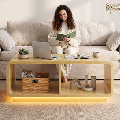 ASTUVIA Coffee Table with LED Lights, 47.2" W TV Stand Center Table with 2-Tiers for Living Room