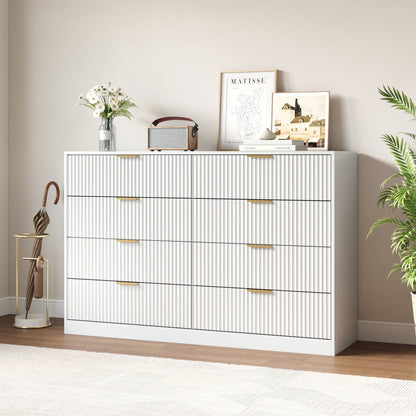 8 Drawer Dresser with for Bedroom,Modern Fluted Wood Chest of Drawer with Golden Embedded Handles for Living Room,Hallway