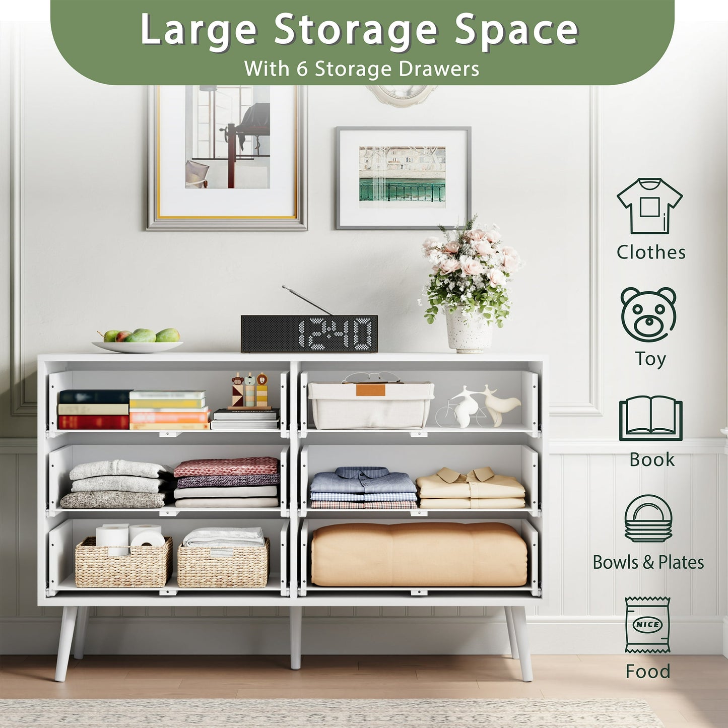 YouTrend Farmhouse Nightstand with 2 Drawers & Open Shelf End Table Bedside Tables for Bedroom Living Room,White