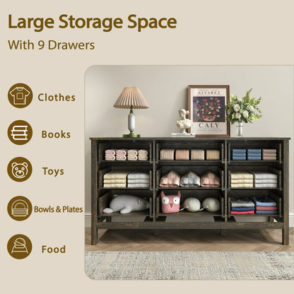 YouTrend 7 Drawer Farmhouse Dresser,Wood Adult Rustic Chest of Drawer with Metal Handles for Bedroom Living Room Hallway,Burlywood & White