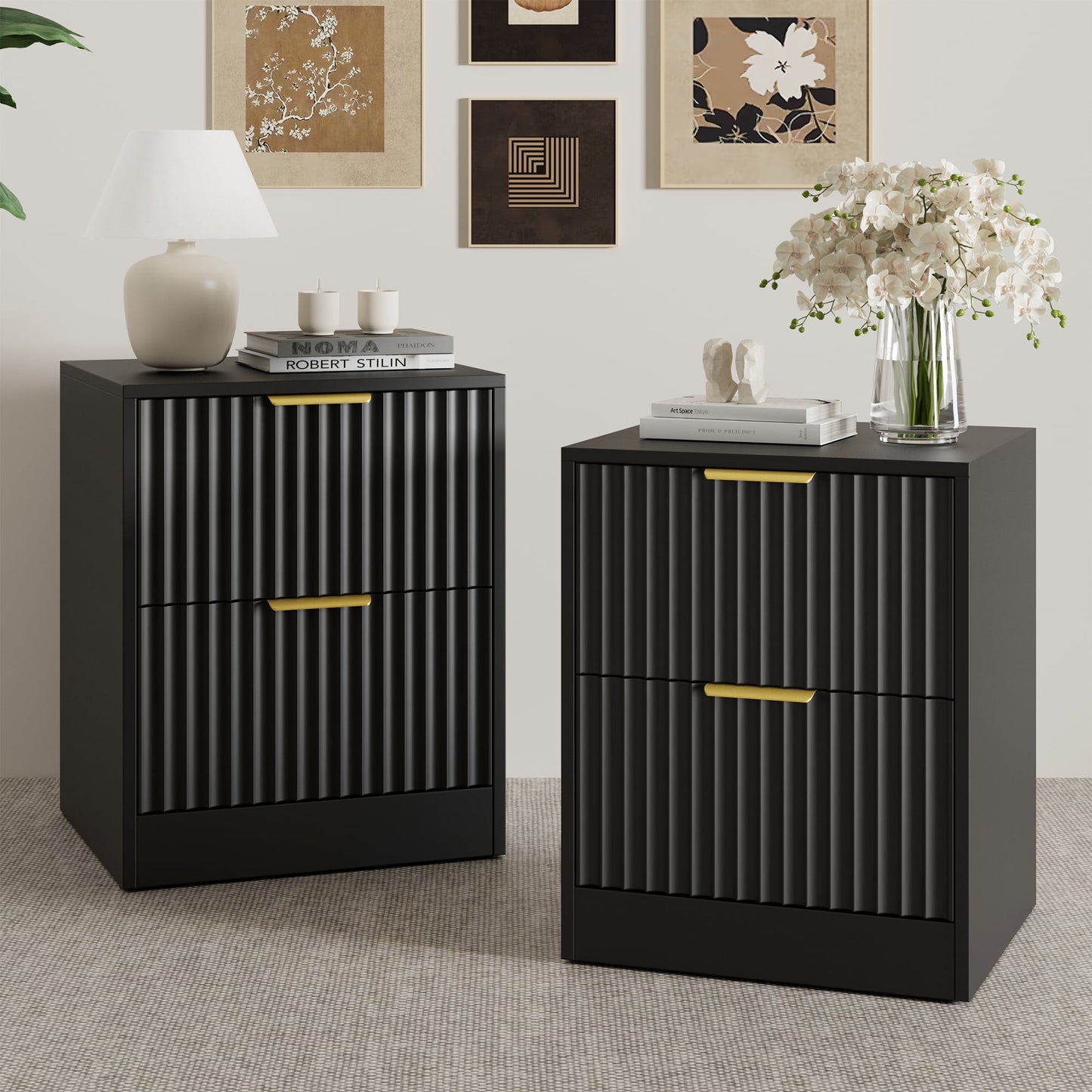 YouTrend Nightstand Set of 2 with 2 Drawers for Bedroom, Small End Table for Adults, Wooden Storage Cabinet for Living Room
