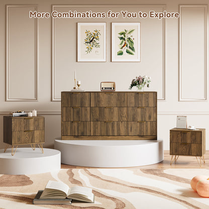 YouTrend White 9 Drawer Dresser for Bedroom,Modern Adult Fluted Wood Chest of Drawer with Golden Embedded Handles for Living Room,Hallway