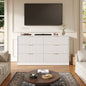 ASTUVIA 55.1" W Fluted 6 Drawer Dresser for Adult,Wooden Bedroom Dresser,Dresser TV Stand up to 65" for Living Room,Brown