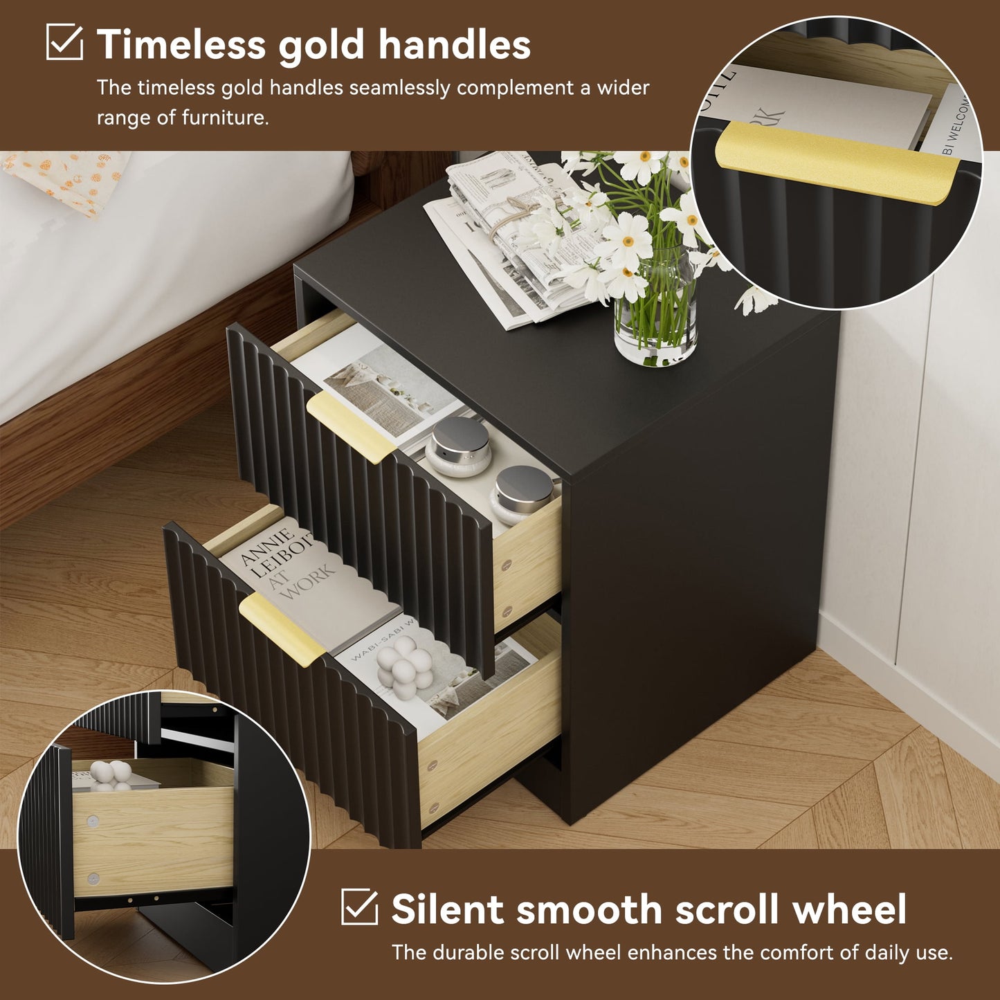 YouTrend Nightstand Set of 2 with 2 Drawers for Bedroom, Small End Table for Adults, Wooden Storage Cabinet for Living Room