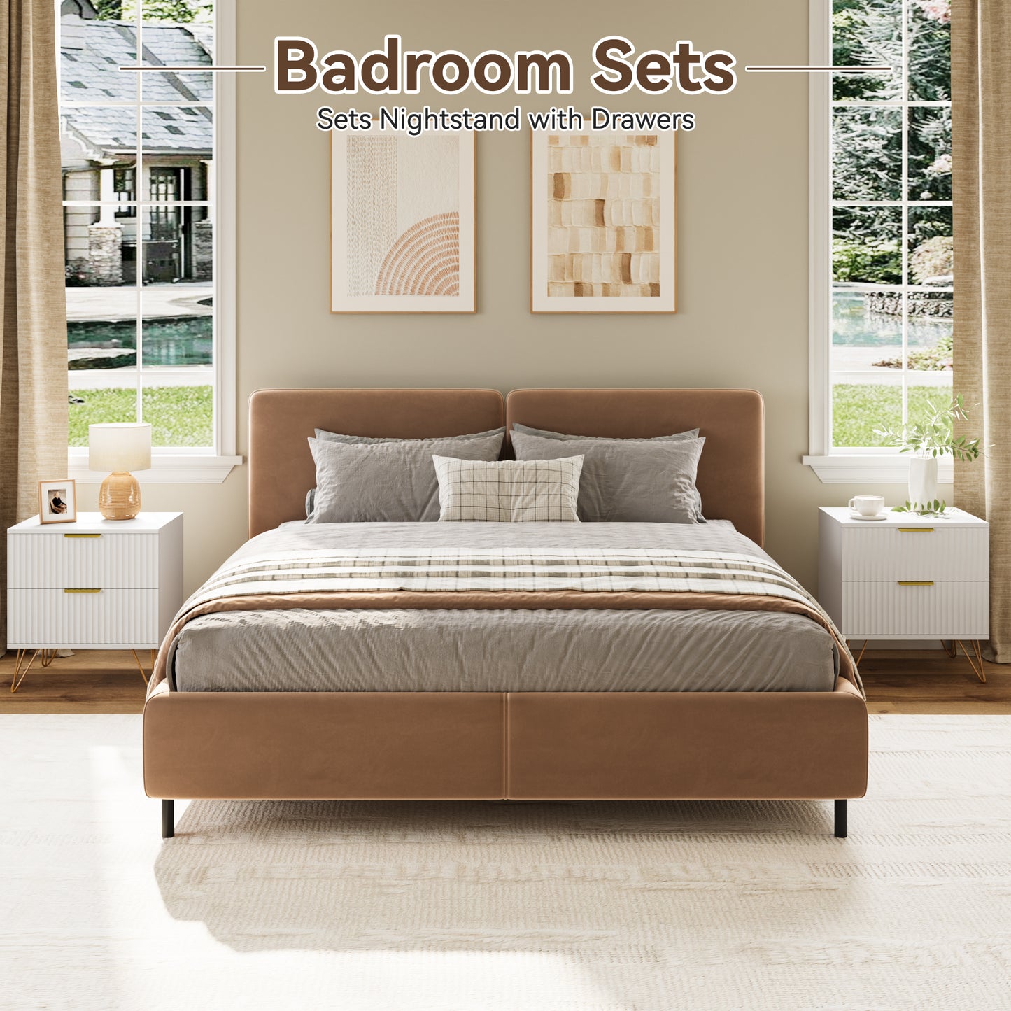 YouTrend 7 Drawer Dresser and Nightstand Sets for Bedroom,3 Piece Bedroom Dresser Set,Fluted Dressers and Nightstands, Modern Bedroom Set