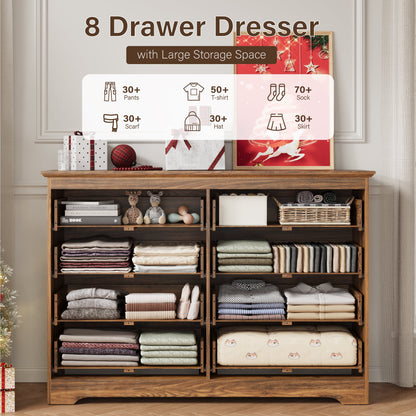 YouTrend 55.1" Wide Dresser for Bedroom, 10 Drawer Dresser with Large Drawers, Dresser for TVs Up to 65",Brown