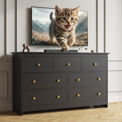 ASTUVIA 7 Drawer White Dresser for Bedroom - Wide TV Stand with Anti-Tip Metal Rails