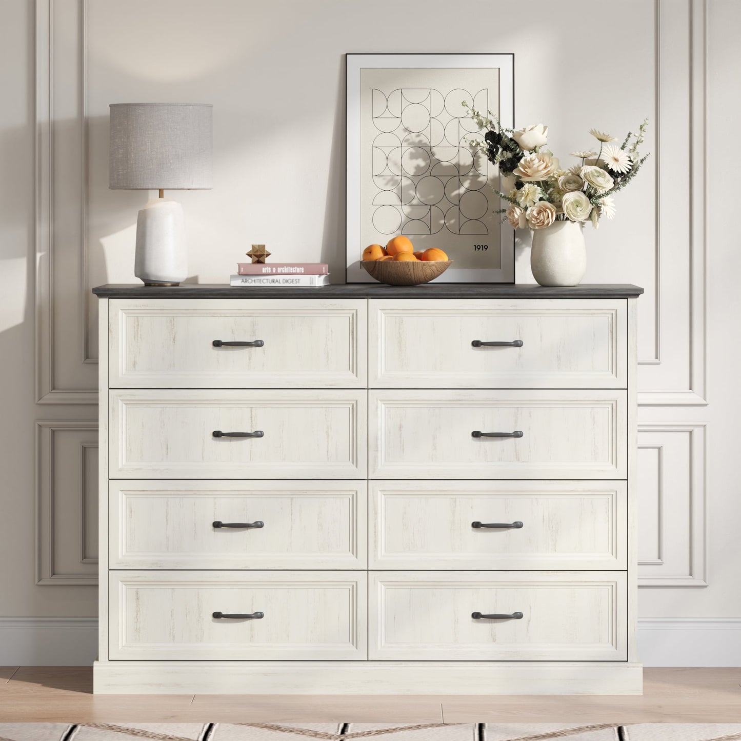 YouTrend Rustic 9-Drawer Wood Dresser, Large Storage Chest Organizer with Metal Handles for Bedroom, Living Room, Farmhouse Style Furniture,Gray