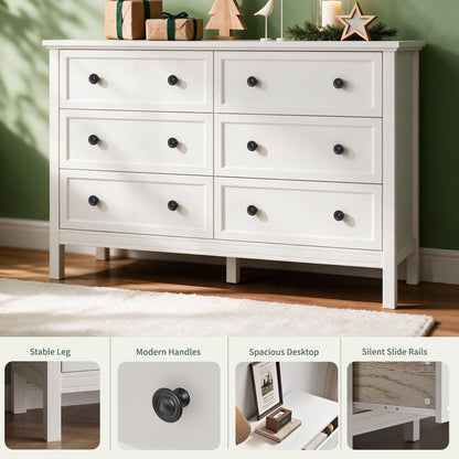 ASTUVIA White Dresser for Adult,6 Drawer Dresser for bedroom,Modern Wood Storage for Living Room