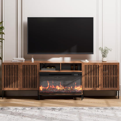 3-Sided Glass Farmhouse Fireplace TV Stand for TVs Up to 100 Inch, Entertainment Center with 36" Electric Fireplace, TV Console with Storage Cabinets for Living Room,Dark Brown