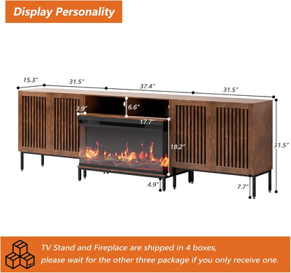 3-Sided Glass Farmhouse Fireplace TV Stand for TVs Up to 100 Inch, Entertainment Center with 36" Electric Fireplace, TV Console with Storage Cabinets for Living Room,Dark Brown