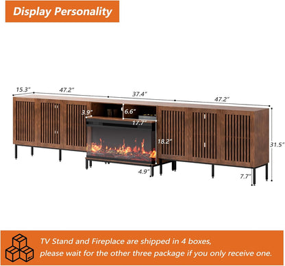 3-Sided Glass Farmhouse Fireplace TV Stand for TVs Up to 100 Inch, Entertainment Center with 36" Electric Fireplace, TV Console with Storage Cabinets for Living Room,Dark Brown